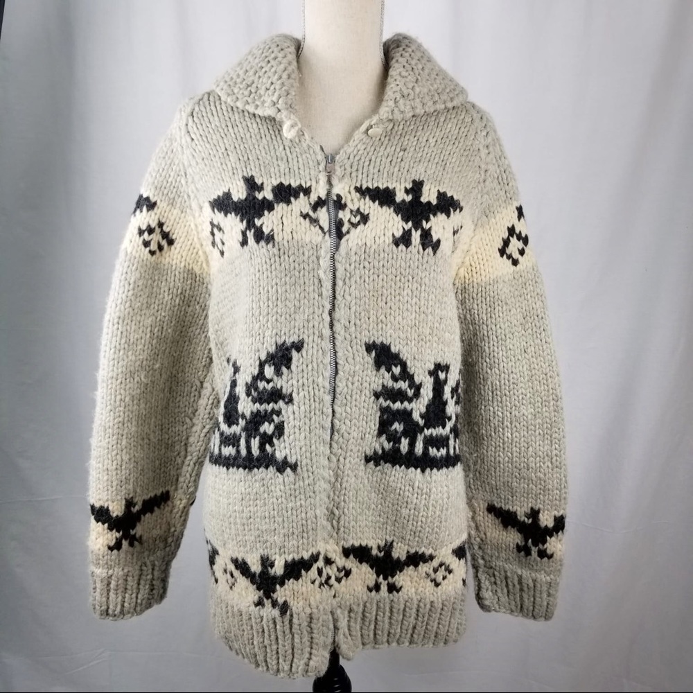 Vintage Cowichan Sweater Hand-Knit Thunderbird